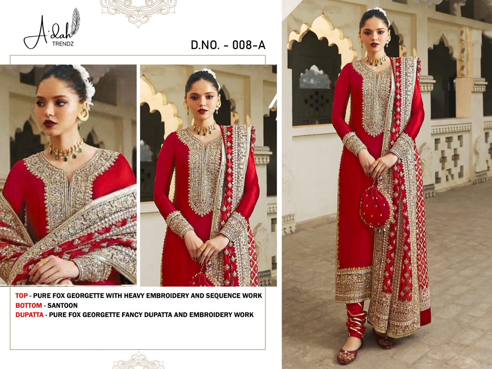 AT 008 A To D By Adah Embroidery Faux Georgette Pakistani Suits Wholesale Shop In Surat